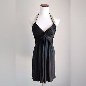 BCBG MaxAzria Black LBD Halter Mini Dress with Silver Sequined Straps XS